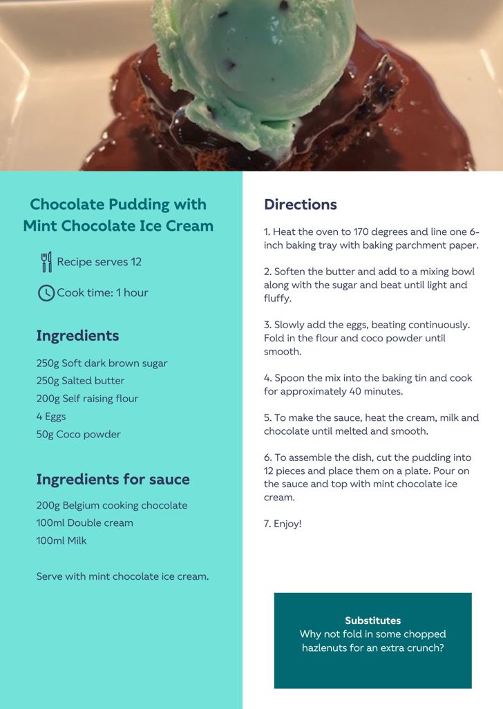 Chocolate Pudding with Mint Chocolate Ice Cream