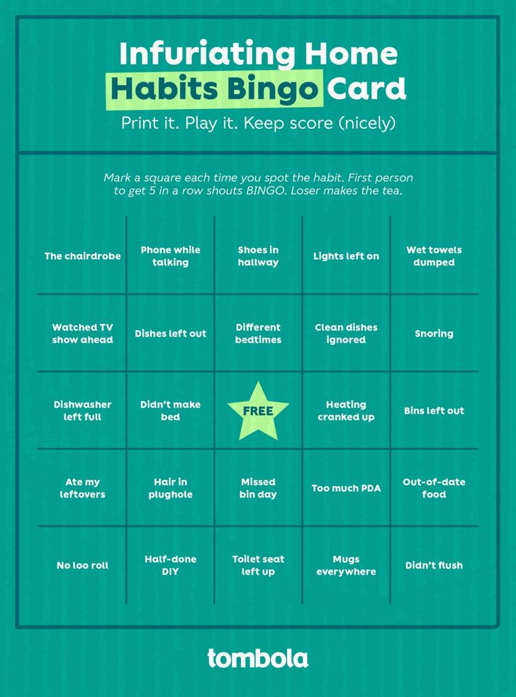 Infuriating Home Habits bingo card